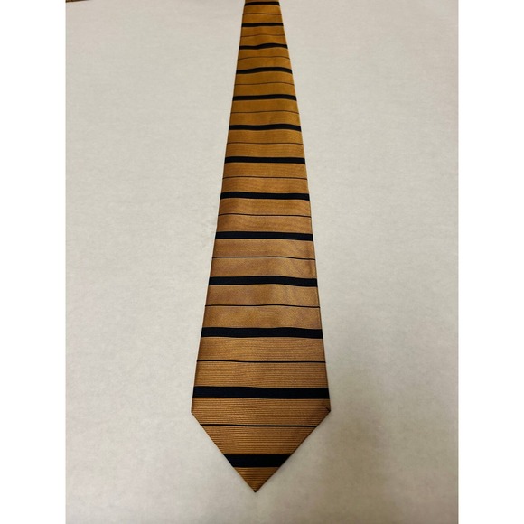 Brooks Brothers Necktie Men's One Size Gold Black Striped Silk Repp Classic - Picture 1 of 3